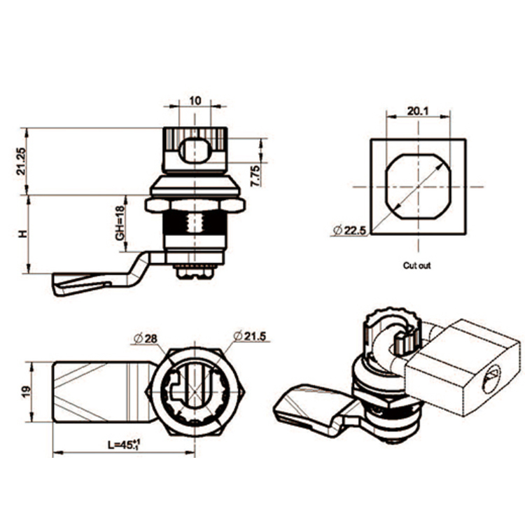Gomb típusa Lakat típusa Cam Lock-A6041