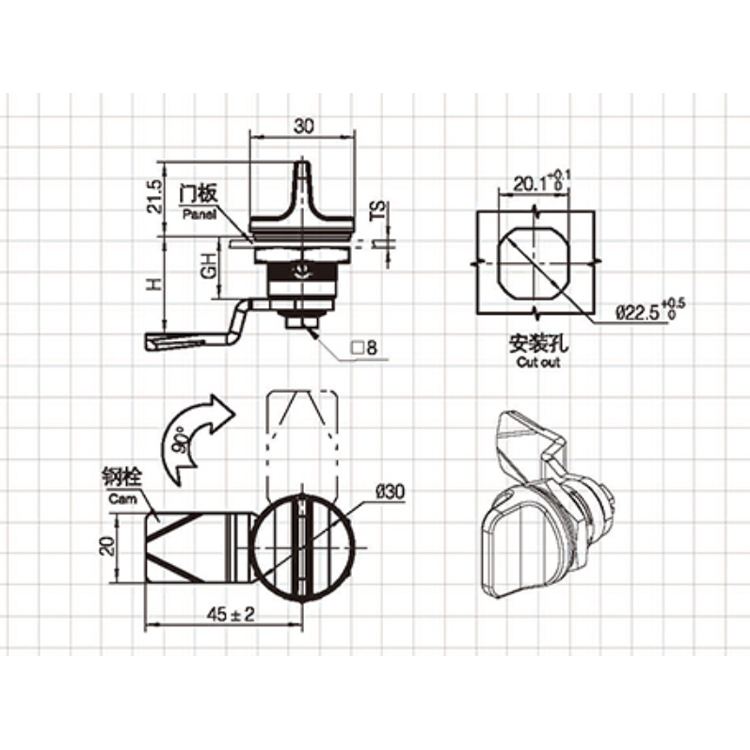 Gomb típusa Cam Lock-A6067