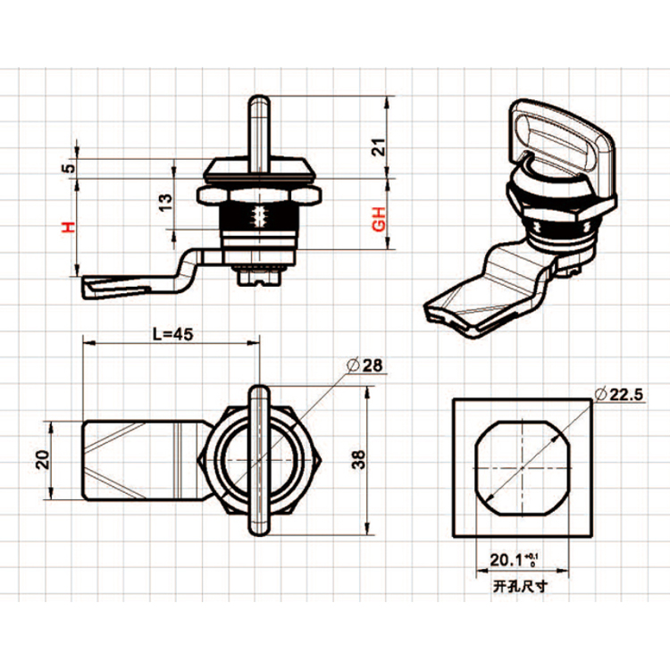 Gomb típusa Cam Lock-A6306-3